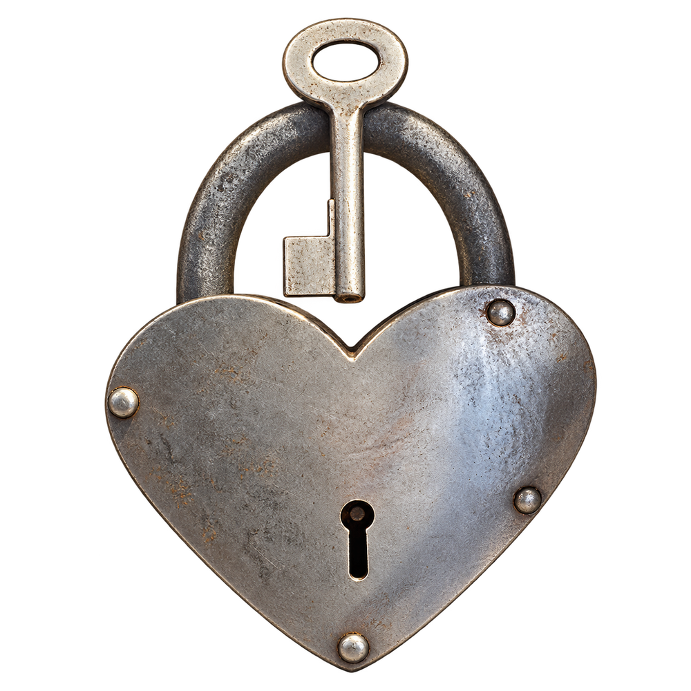 Antique heart-shaped padlock with key