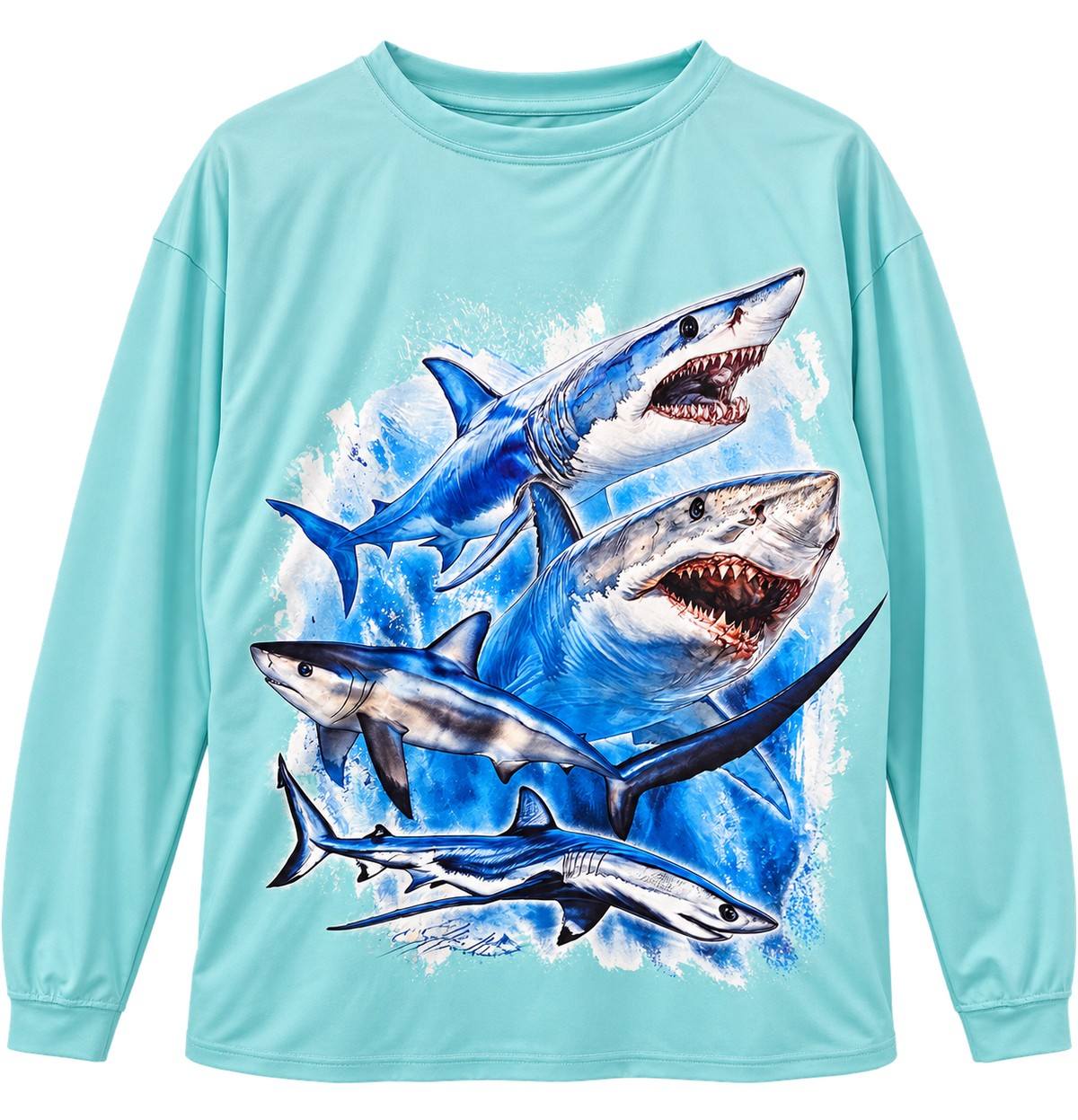 Shark Long-Sleeve Performance Shirt - Aqua