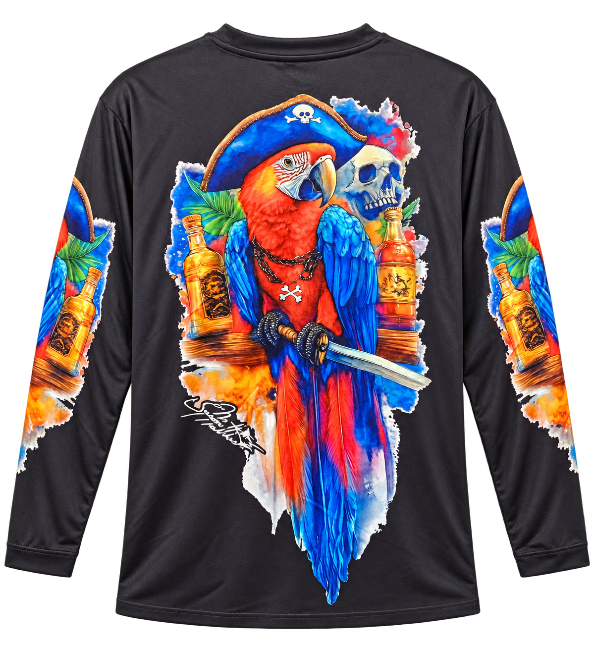 Pirate Parrot Long-Sleeve Performance Shirt - Charcoal
