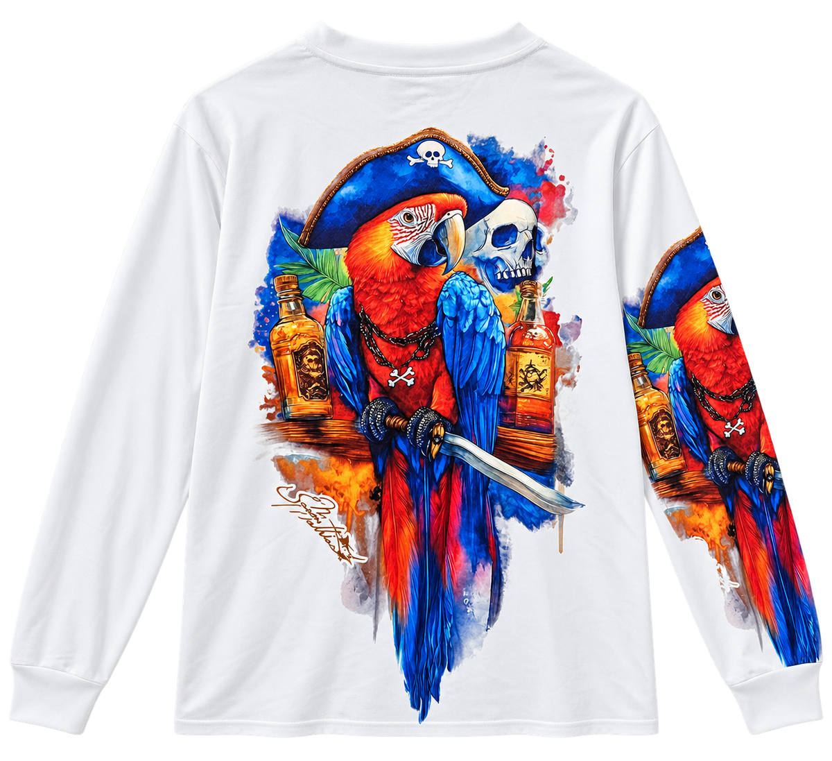 Pirate Parrot Long-Sleeve Performance Shirt - White